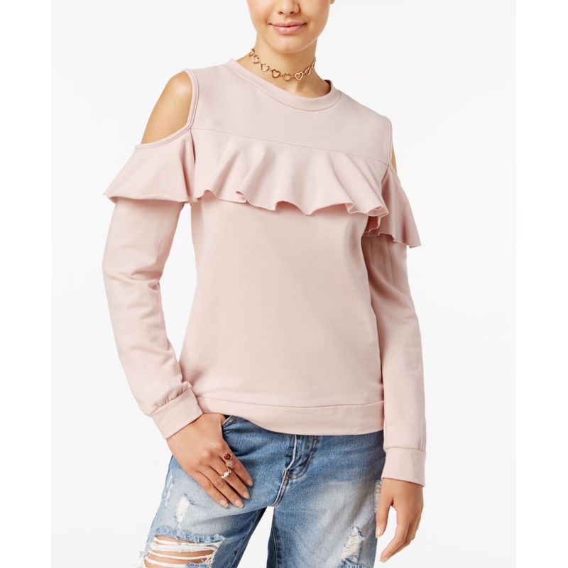 Polly Esther Juniors Cold Shoulder Ruffle Sweatshirt